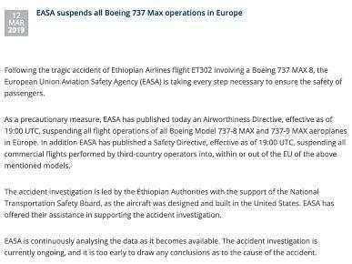 ​欧盟航空安全局停飞波音737-8和波音737-9机型_邵商网